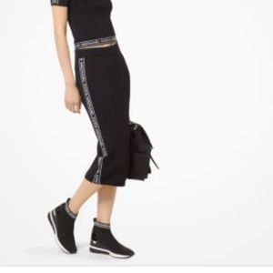 Michael Kors Logo Tape Ribbed midi skirt